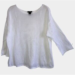LANE BRYANT sz 18 / 20 Solid White 100% Cotton Knit Pullover Top 3/4 Sleeve Boxy